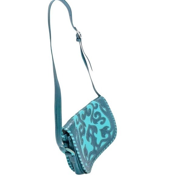 New‎ LL Leathers in Leather Crossbody Bag Teal Green Whipstitch Boho Saddle Bag main image 5